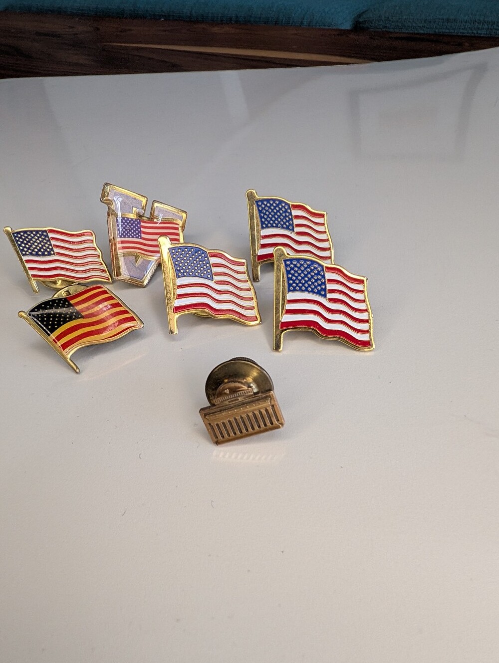 Vintage US American Flag Enamel Lapel Pins & Capitol Building Lot of 6